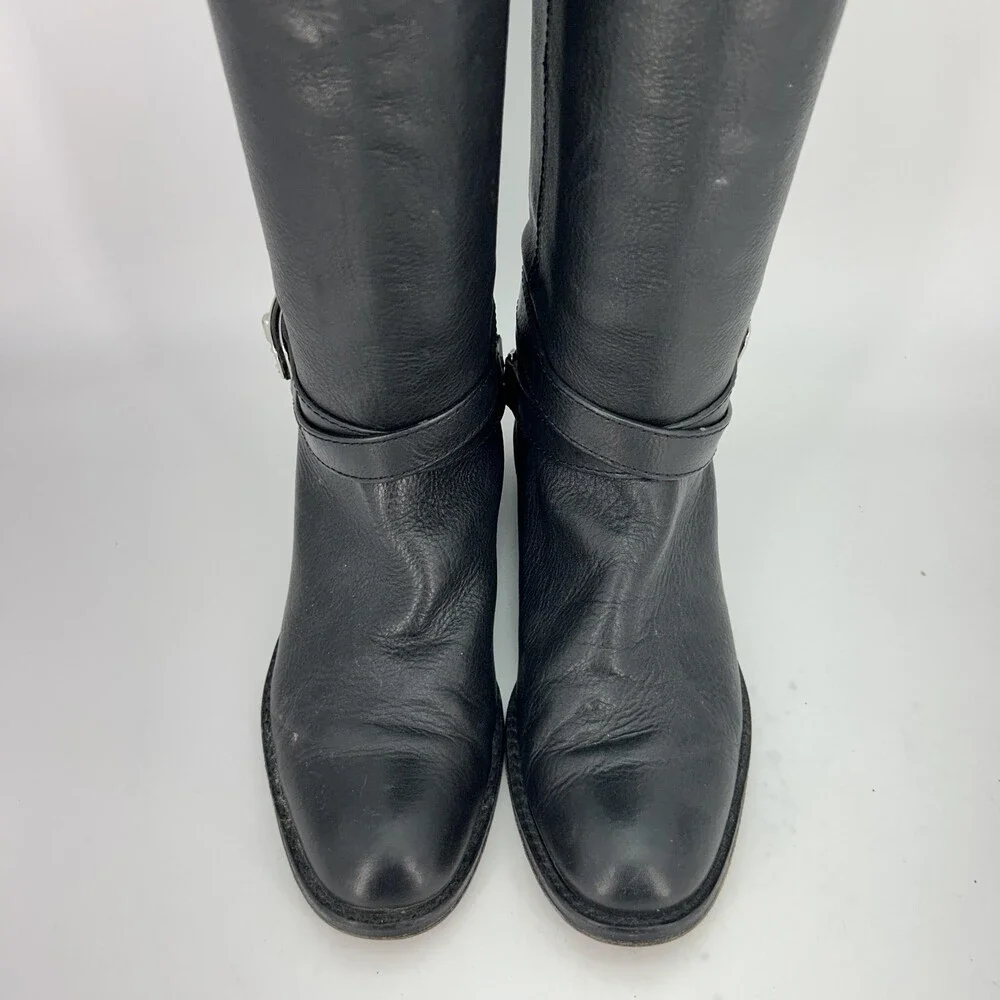 Coach Boots Womens Size 6.5 Christine Black Leather Riding Knee High Buckle